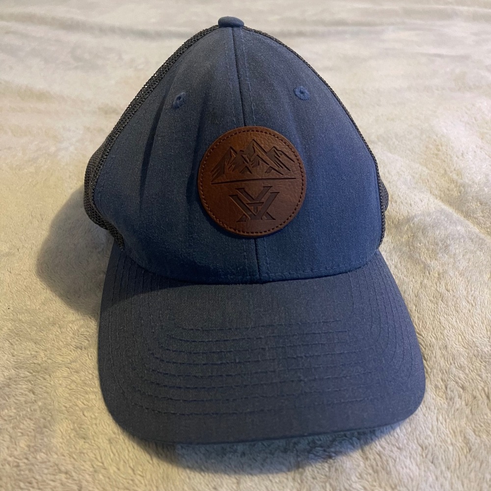 Vortex Outdoor Mesh Trucker‎ Hat Blue Brown Mountains Leather Patch Cap Men
